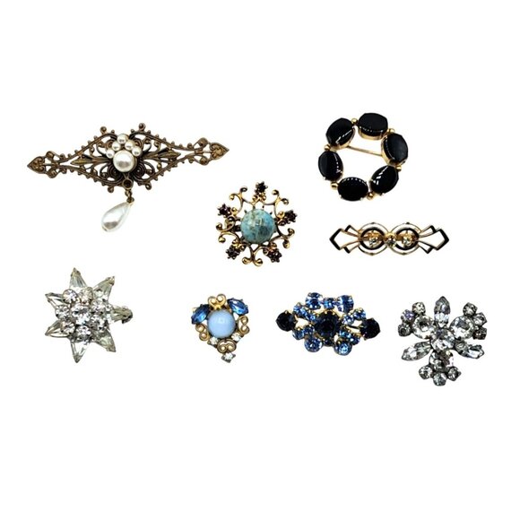 VIntage Rhinestone Brooch Lot of 8 Weiss Kramer Burt Cassell Costume Jewelry - Picture 1 of 16